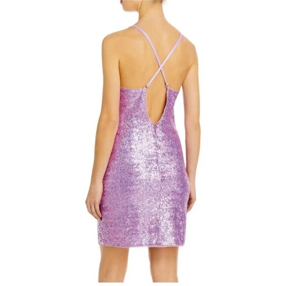 BCBGMAXAZRIA NWT Lavender Sequin Cowl Neck Mini Party Dress Size Large - Picture 3 of 12